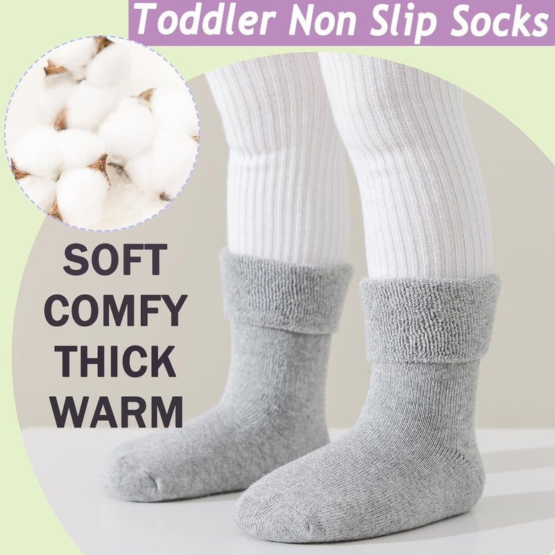 hakugoo 6 Pairs Toddler Non Slip Socks with Grippers Winter Thick Warm Cozy Crew Socks for Baby Kids - Image 3